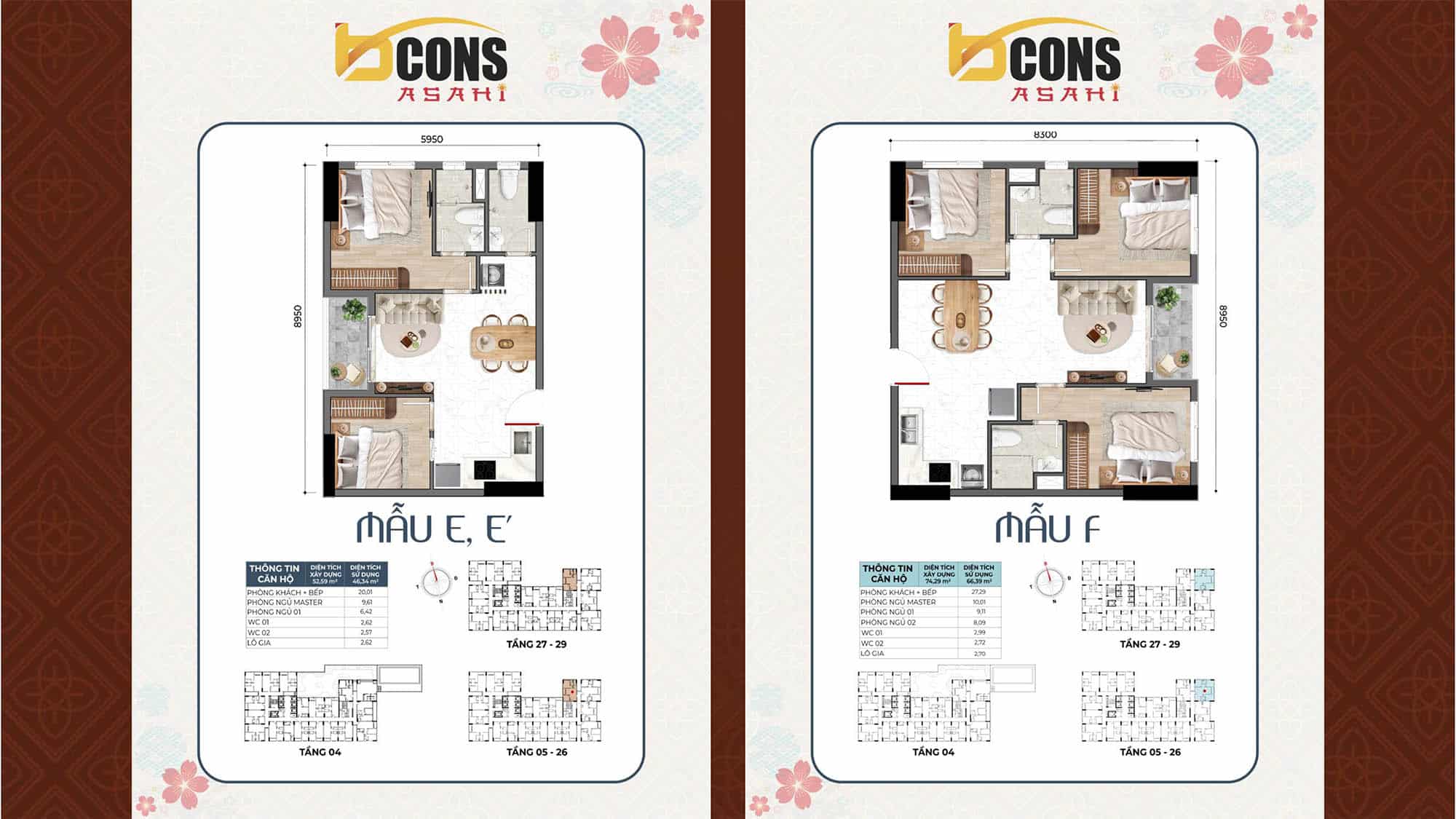 Mặt bằng căn hộ Bcons Asahi & thiết kế từng loại căn