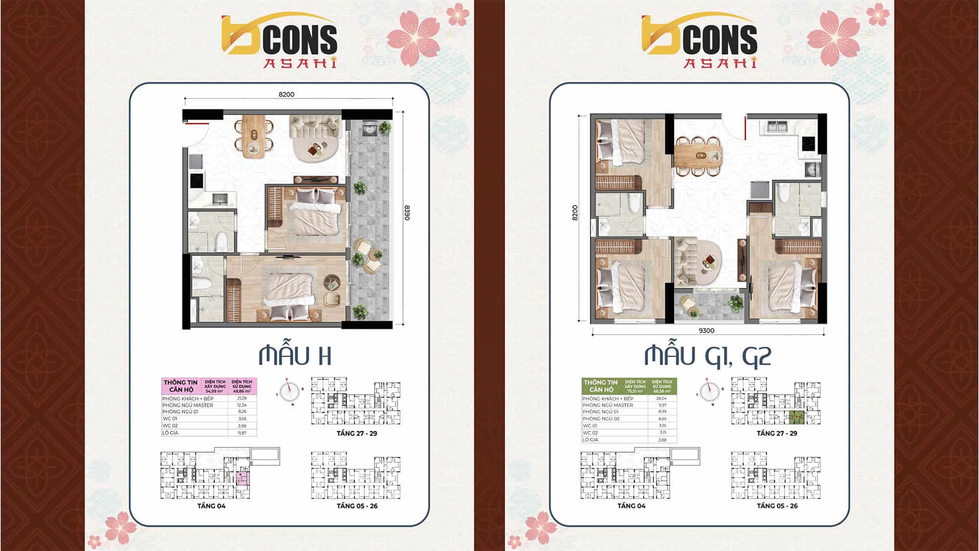 Mặt bằng căn hộ Bcons Asahi & thiết kế từng loại căn