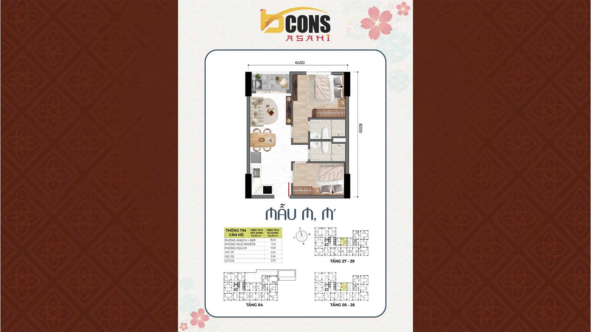Mặt bằng căn hộ Bcons Asahi & thiết kế từng loại căn