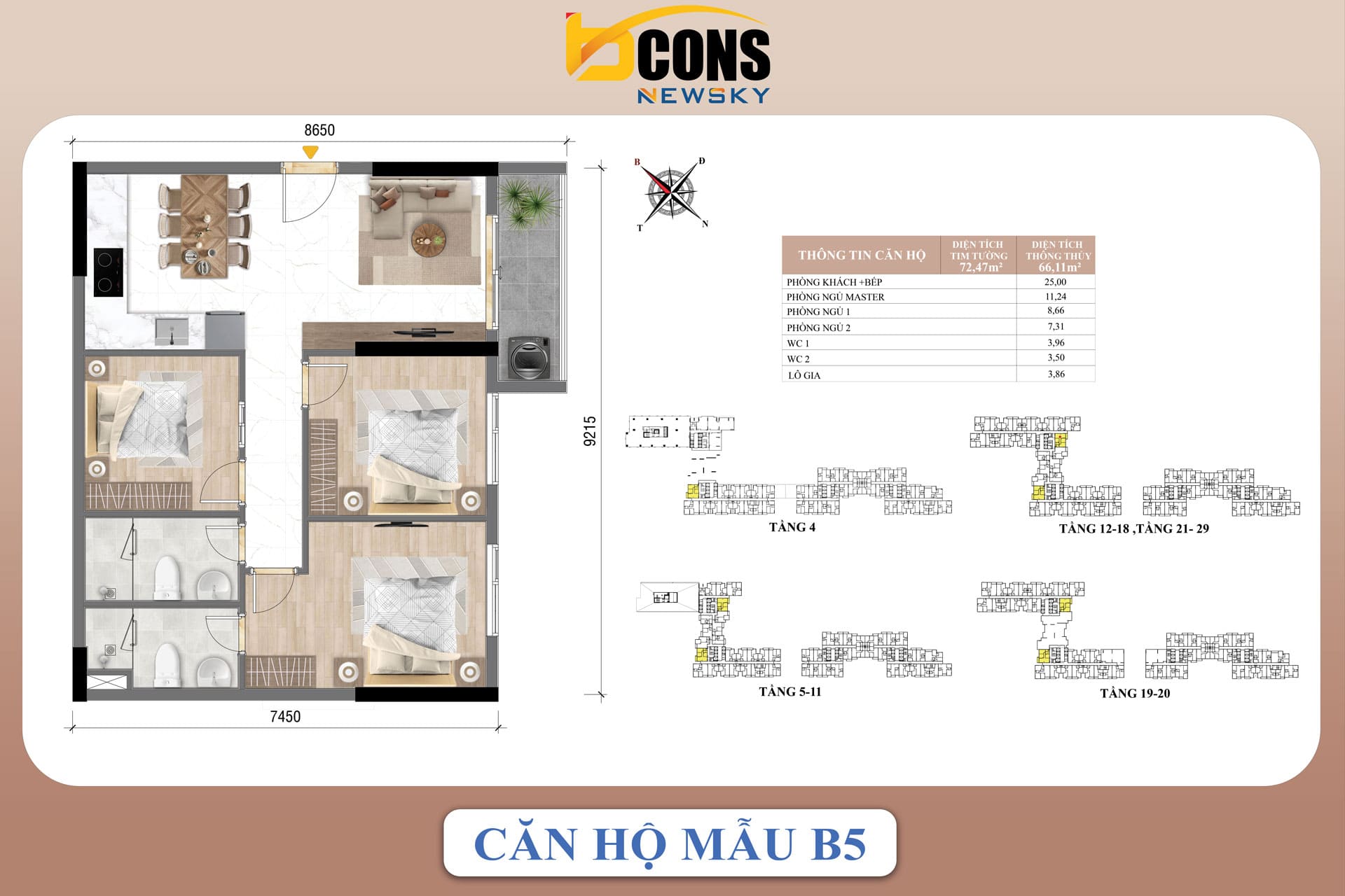 Mặt bằng căn hộ Bcons NewSky – Layout 1-3PN mới nhất