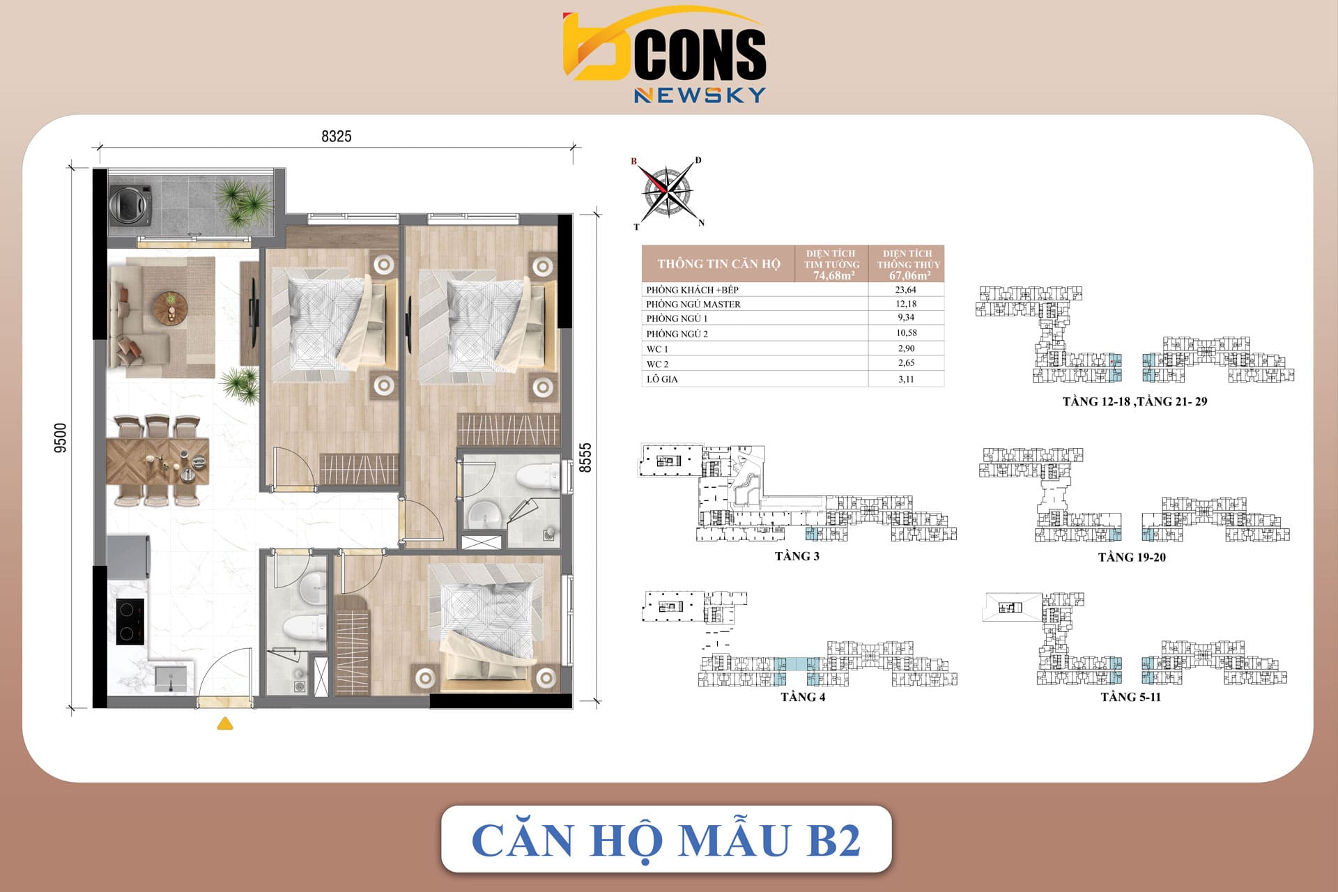 Mặt bằng căn hộ Bcons NewSky – Layout 1-3PN mới nhất