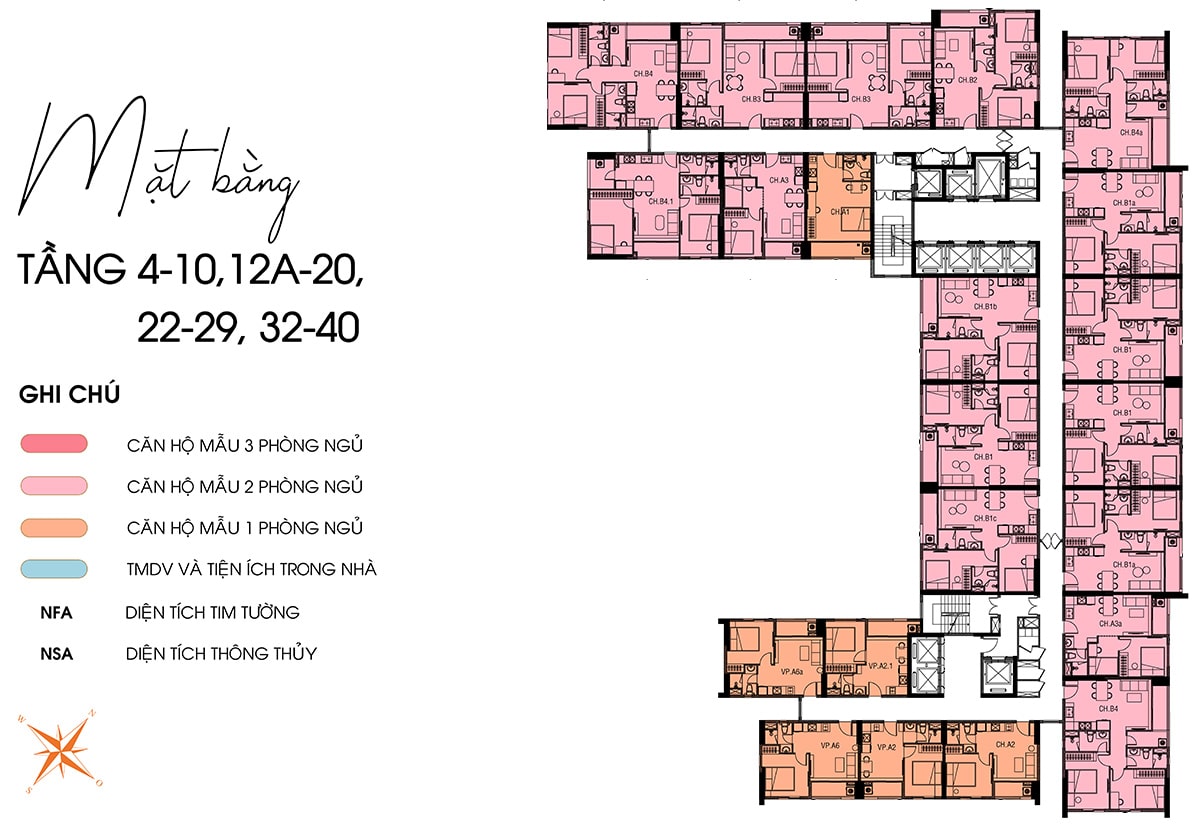 Mặt bằng căn hộ Ava Center: Layout 1-3PN