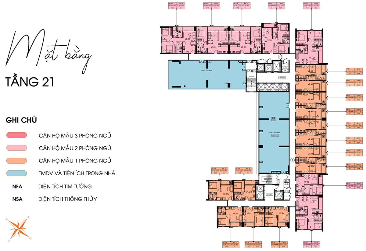 Mặt bằng căn hộ Ava Center: Layout 1-3PN