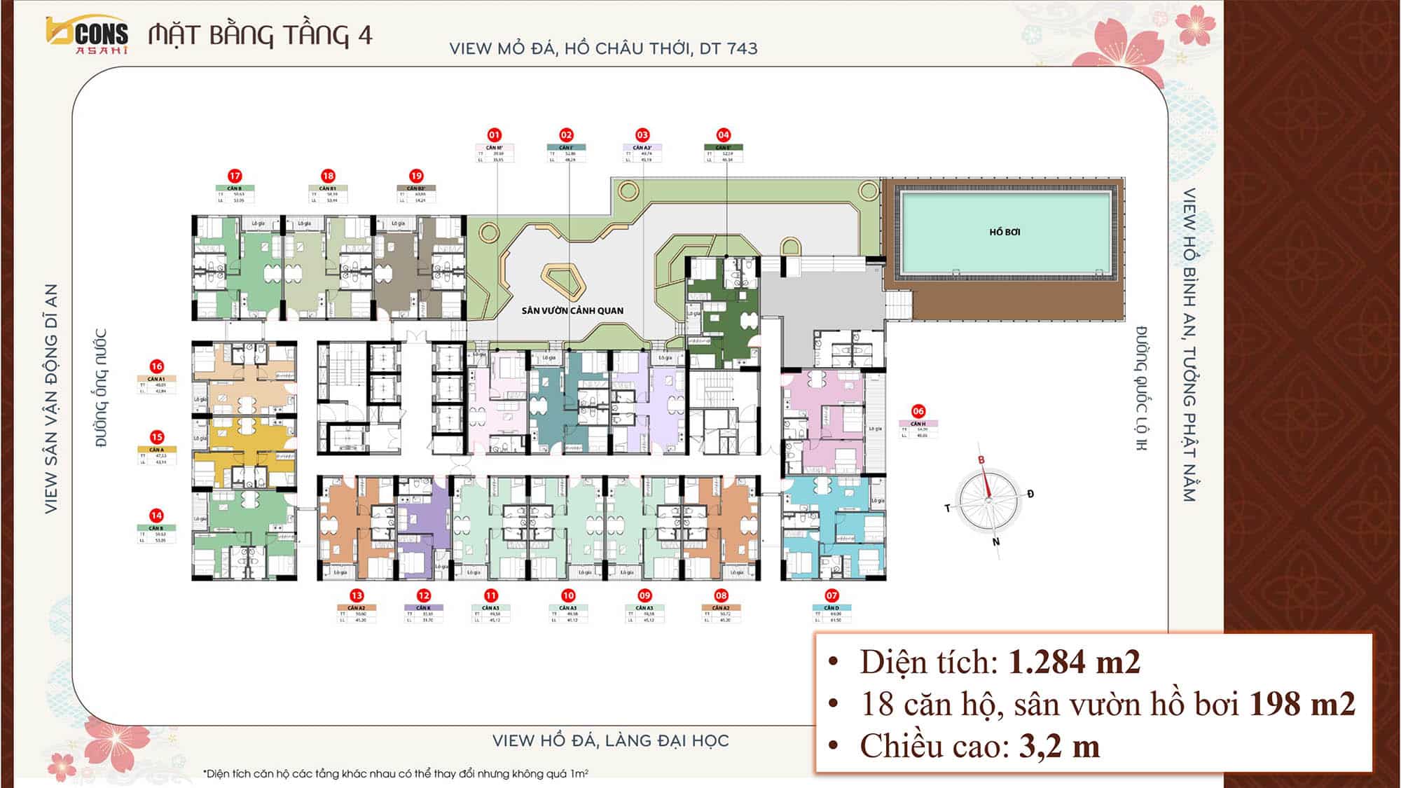 Mặt bằng căn hộ Bcons Asahi & thiết kế từng loại căn