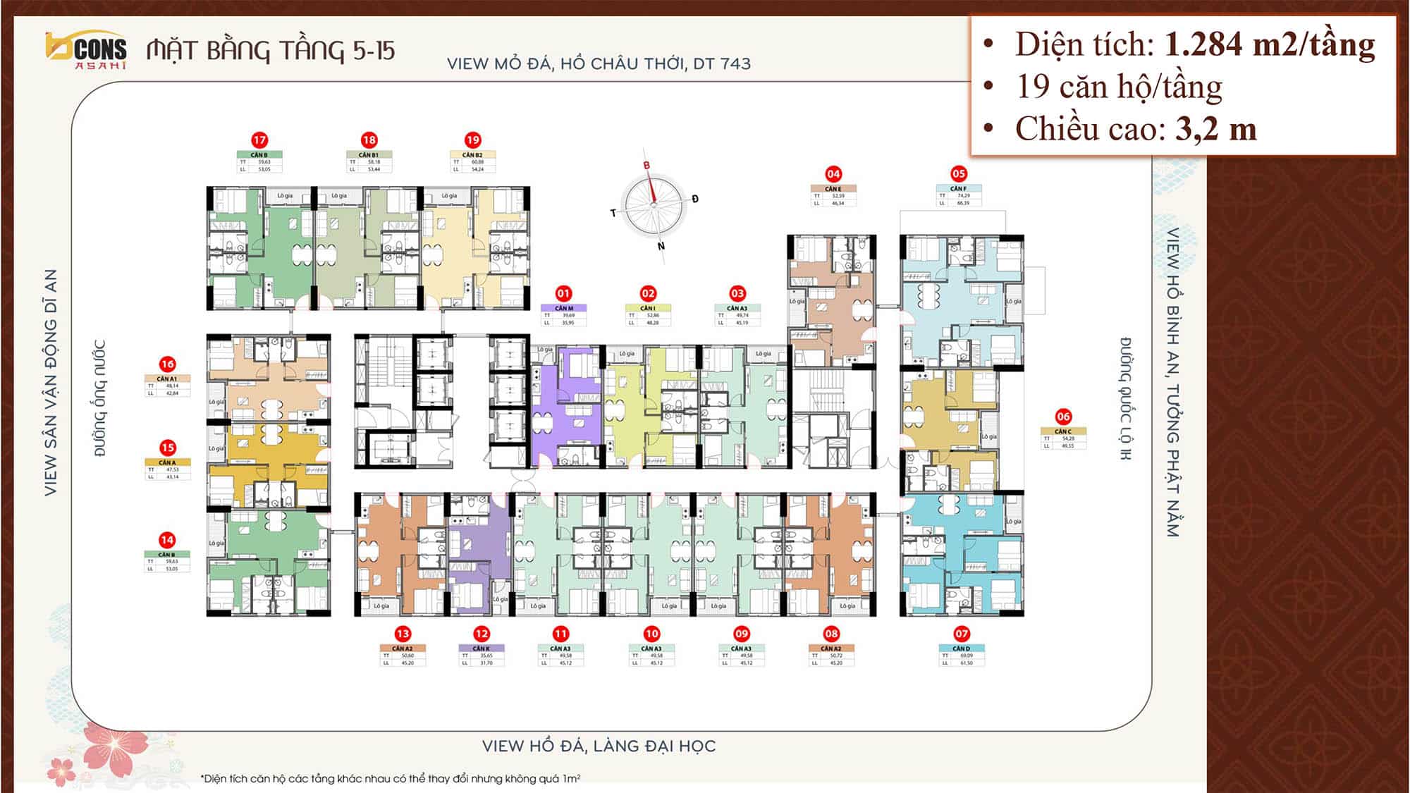 Mặt bằng căn hộ Bcons Asahi & thiết kế từng loại căn
