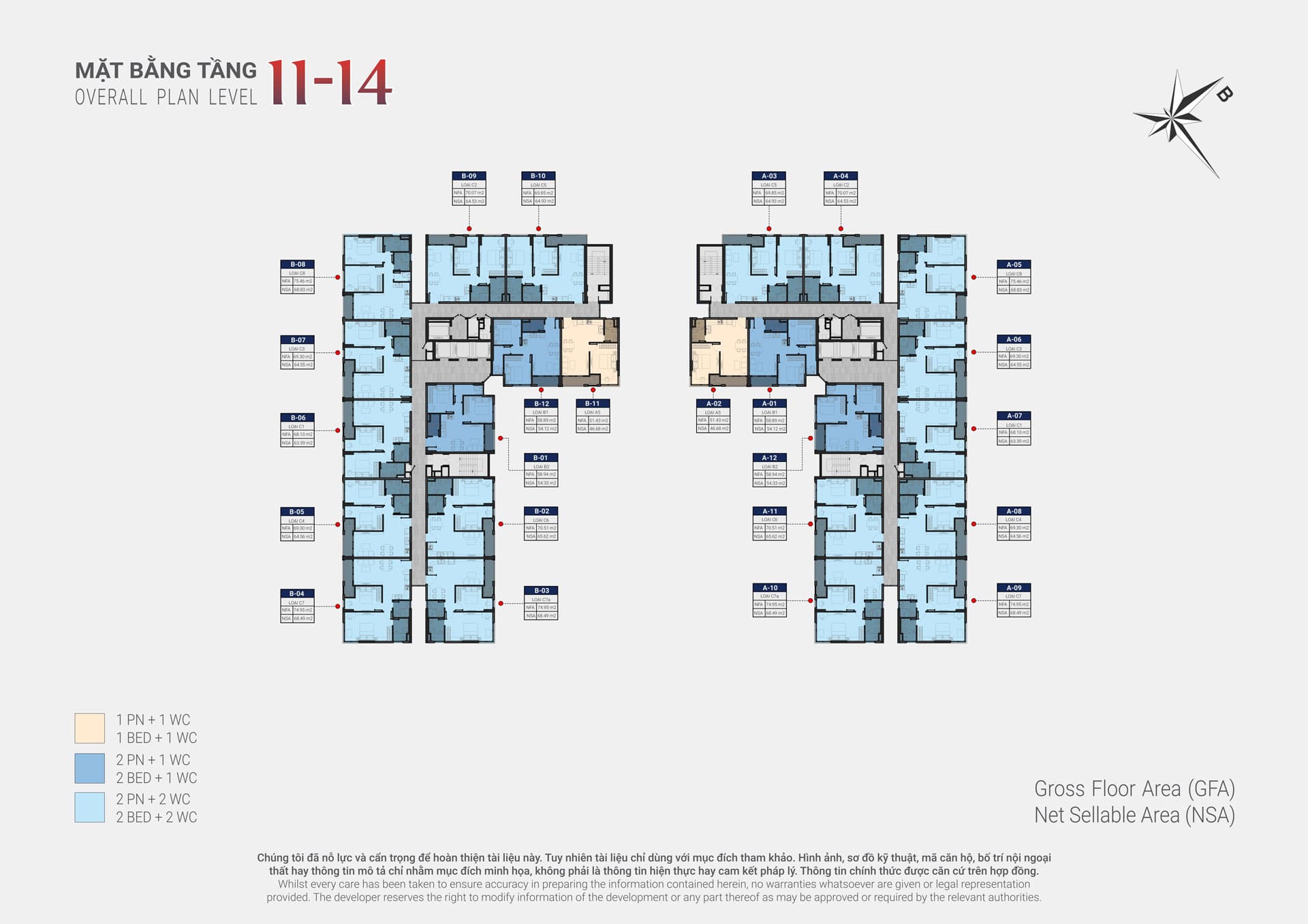 Mặt bằng căn hộ Happy One Sora – Layout 1PN, 2PN, 3PN