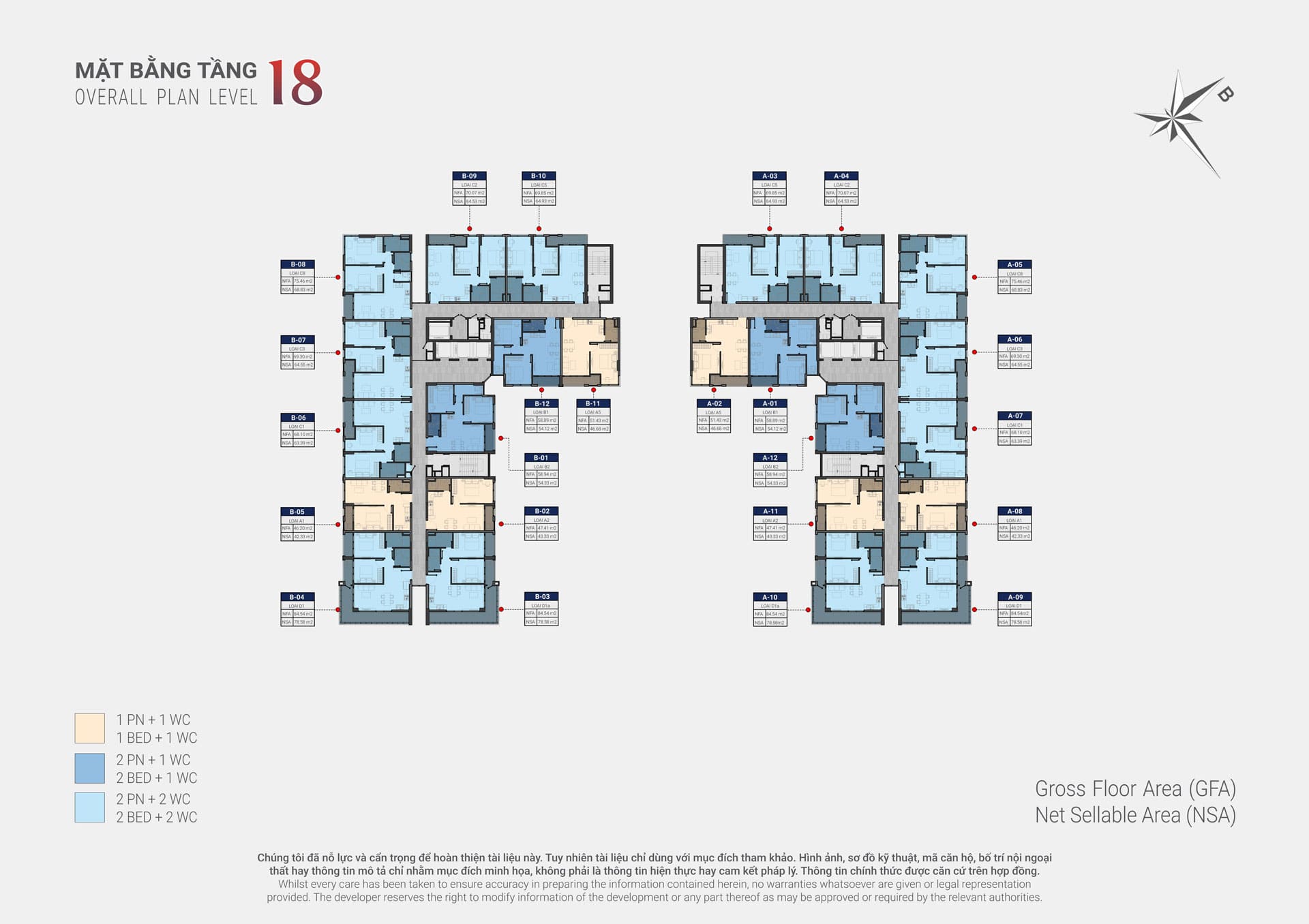 Mặt bằng căn hộ Happy One Sora – Layout 1PN, 2PN, 3PN
