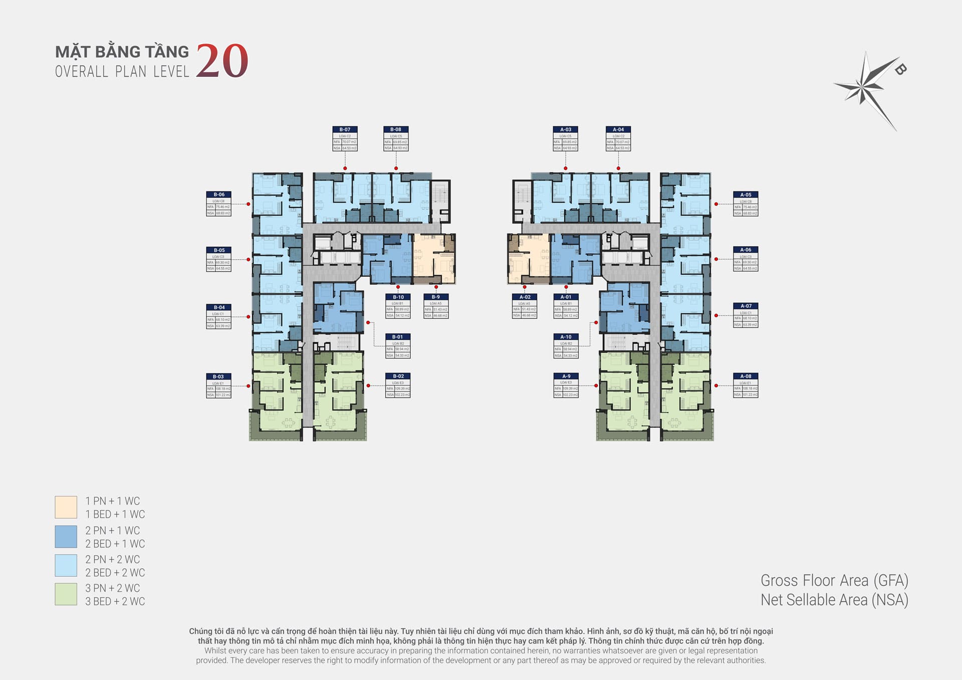 Mặt bằng căn hộ Happy One Sora – Layout 1PN, 2PN, 3PN