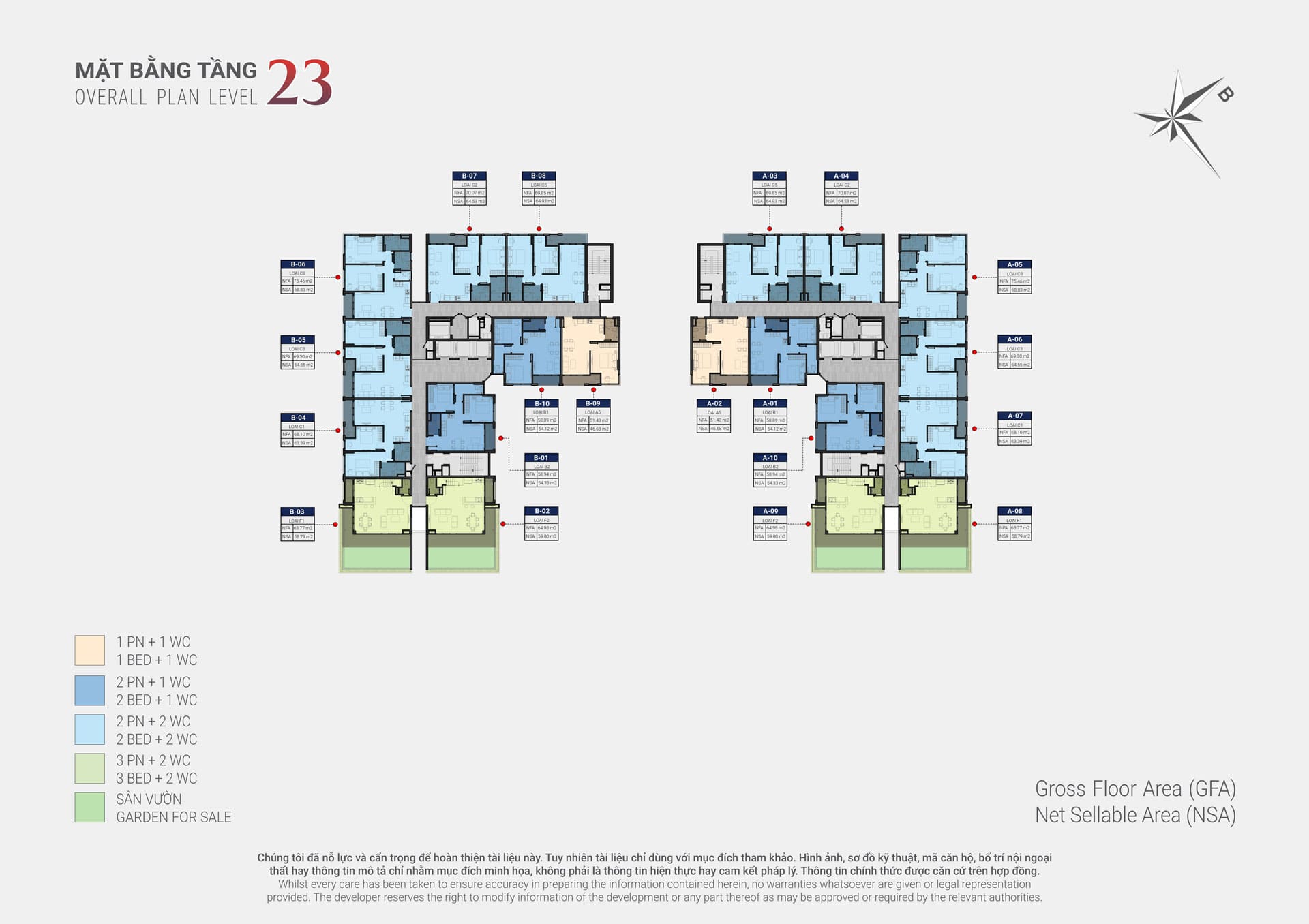 Mặt bằng căn hộ Happy One Sora – Layout 1PN, 2PN, 3PN