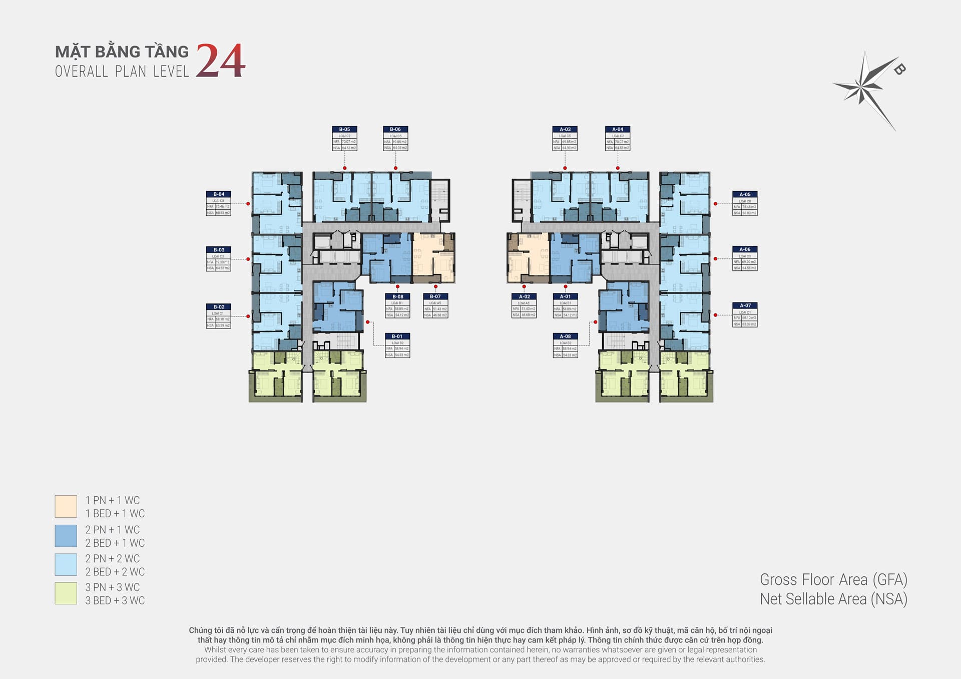 Mặt bằng căn hộ Happy One Sora – Layout 1PN, 2PN, 3PN