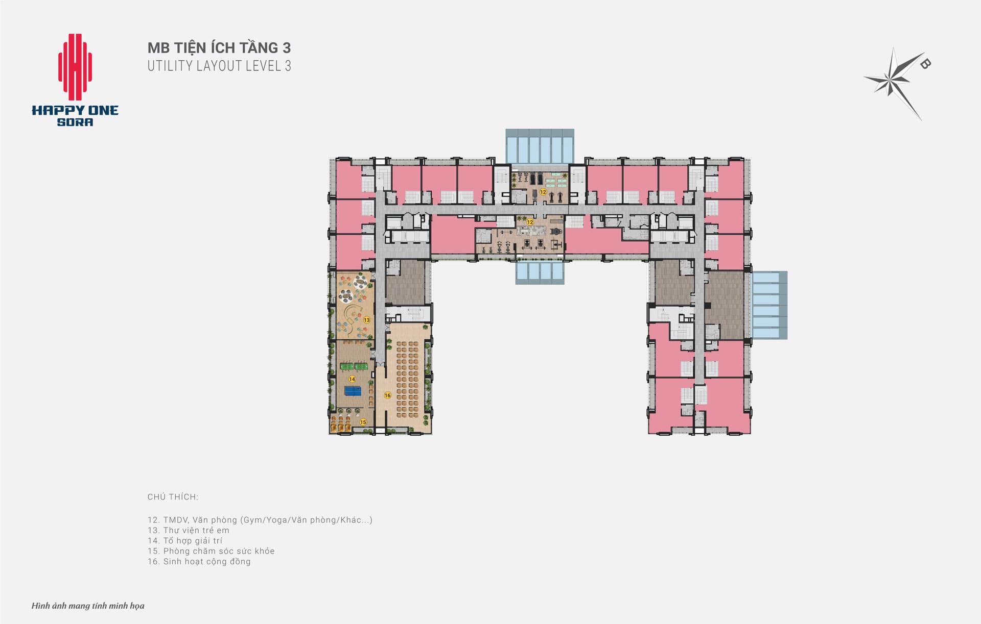 Mặt bằng căn hộ Happy One Sora – Layout 1PN, 2PN, 3PN