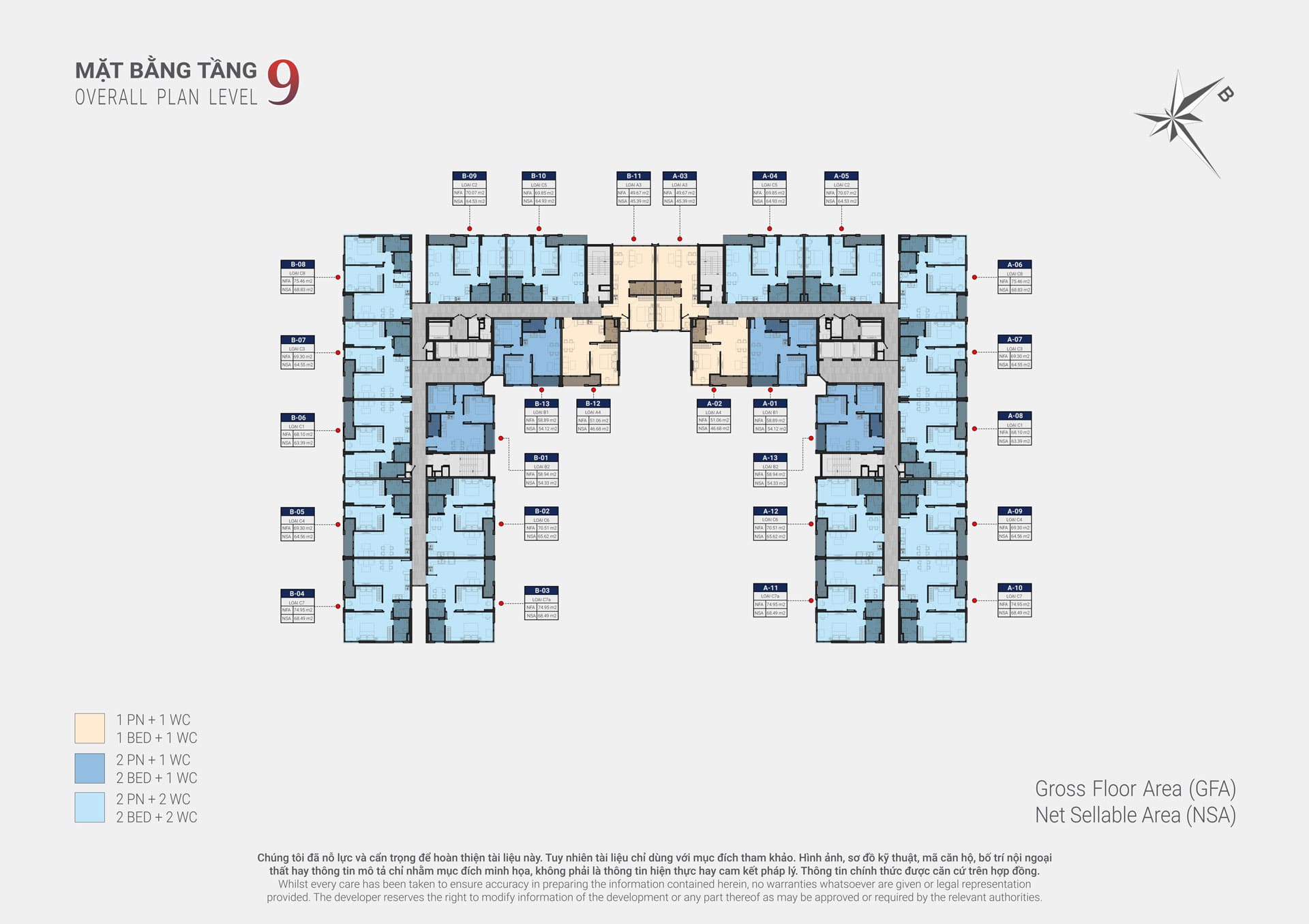 Mặt bằng căn hộ Happy One Sora – Layout 1PN, 2PN, 3PN