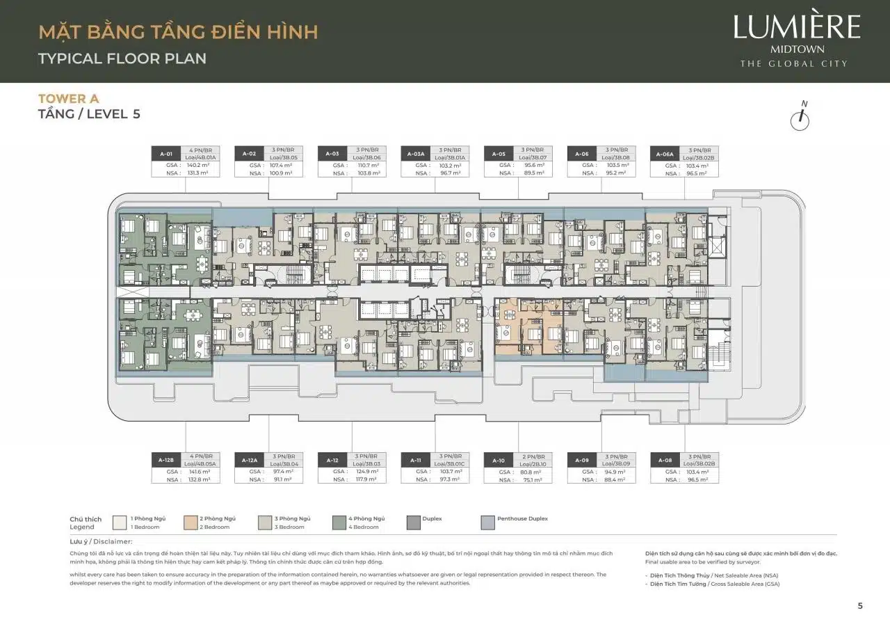 Mặt bằng căn hộ Lumiere Midtown: Layout và diện tích từng căn