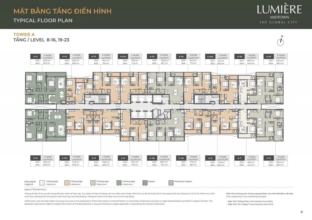 Mặt bằng căn hộ Lumiere Midtown: Layout và diện tích từng căn