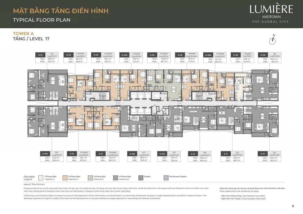 Mặt bằng căn hộ Lumiere Midtown: Layout và diện tích từng căn