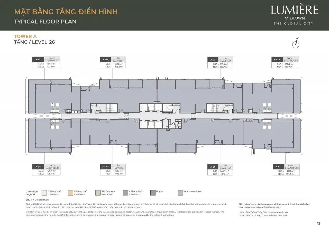 Mặt bằng căn hộ Lumiere Midtown: Layout và diện tích từng căn