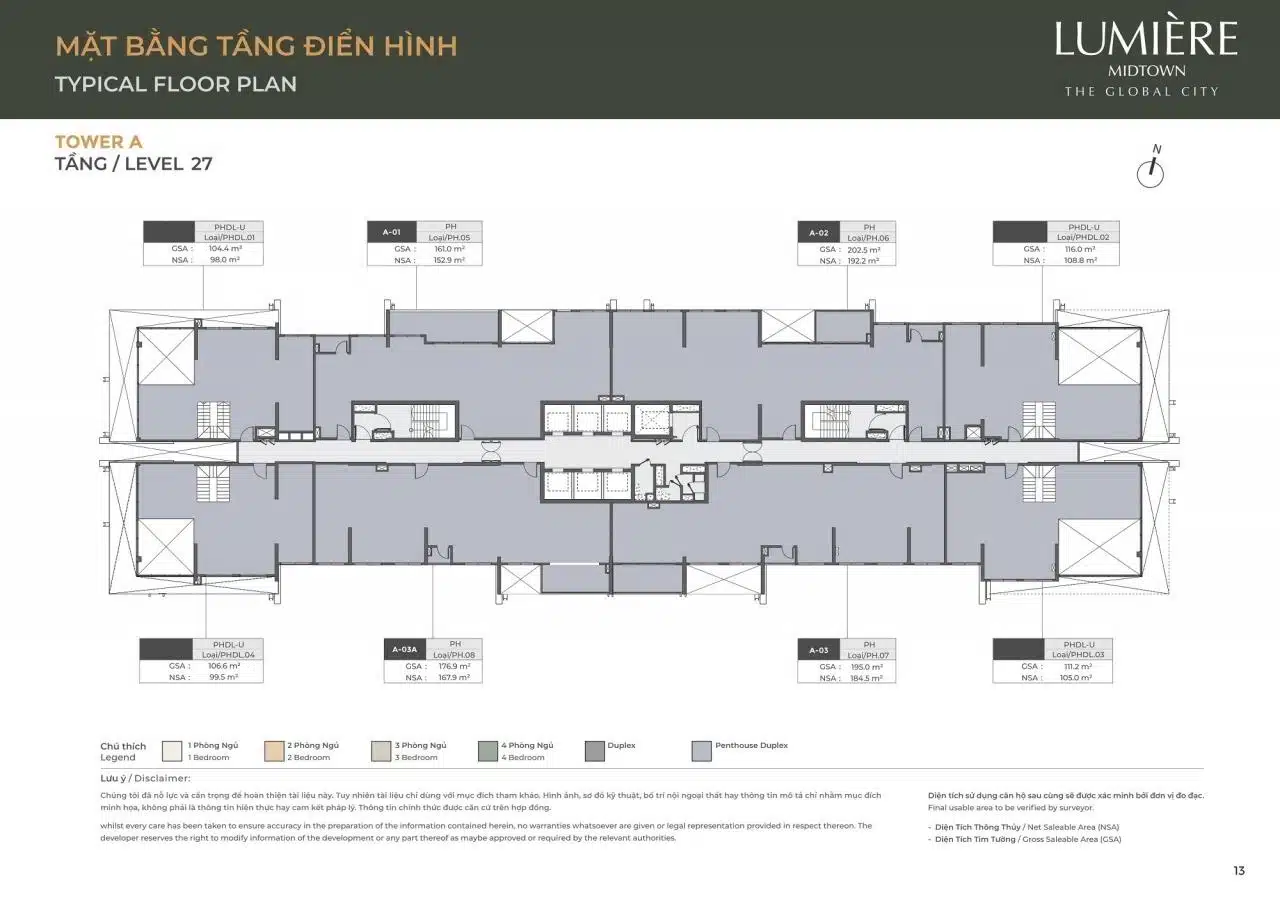 Mặt bằng căn hộ Lumiere Midtown: Layout và diện tích từng căn