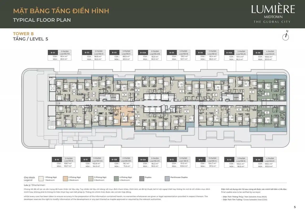 Mặt bằng căn hộ Lumiere Midtown: Layout và diện tích từng căn