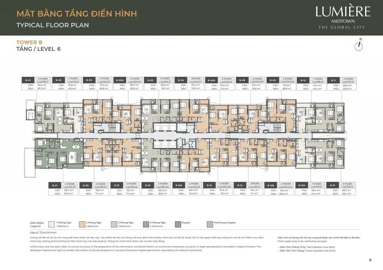 Mặt bằng căn hộ Lumiere Midtown: Layout và diện tích từng căn