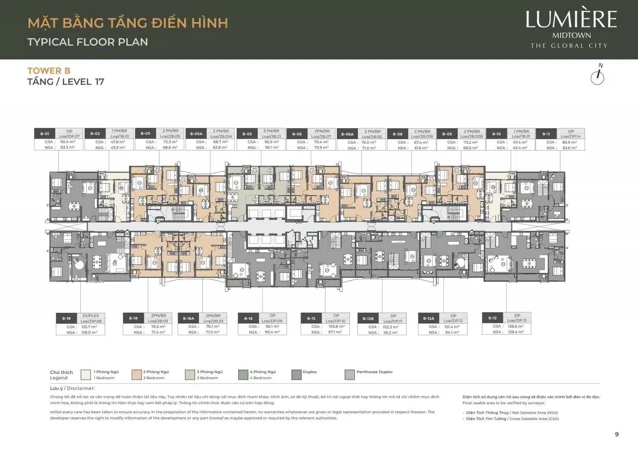 Mặt bằng căn hộ Lumiere Midtown: Layout và diện tích từng căn