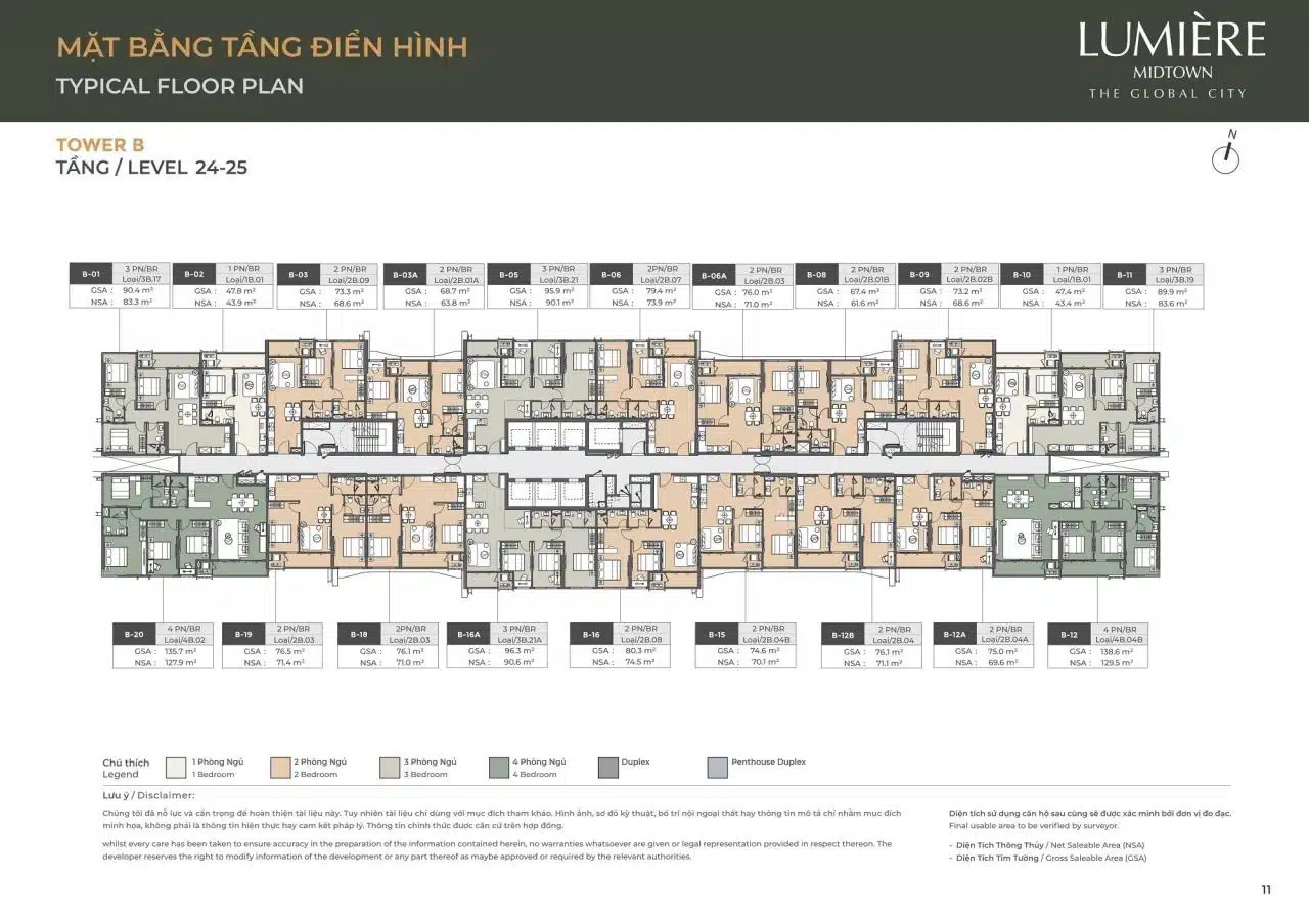 Mặt bằng căn hộ Lumiere Midtown: Layout và diện tích từng căn