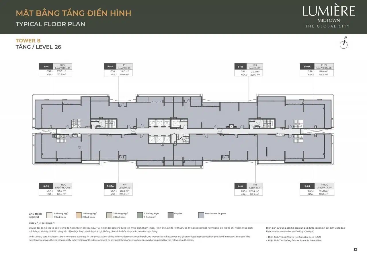 Mặt bằng căn hộ Lumiere Midtown: Layout và diện tích từng căn