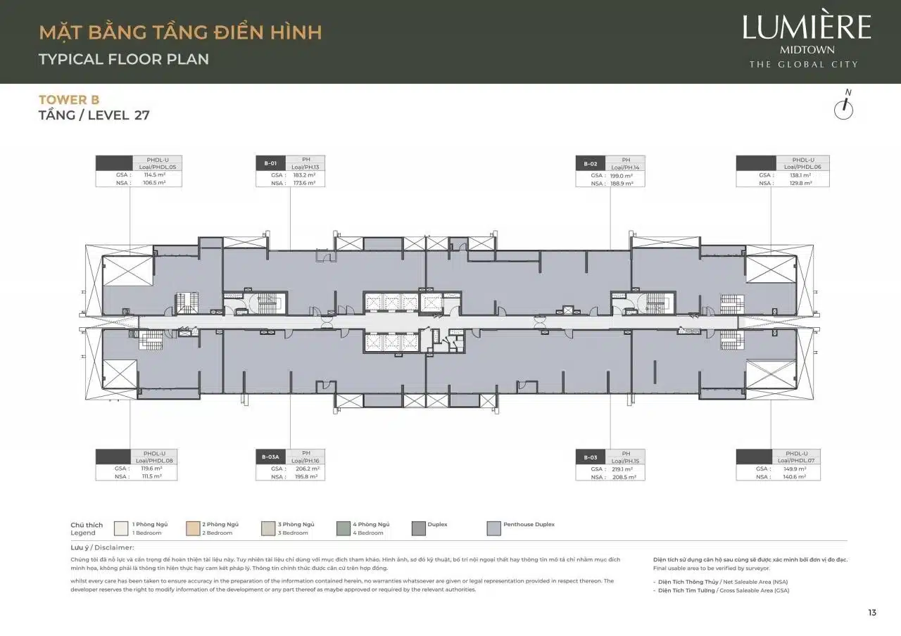 Mặt bằng căn hộ Lumiere Midtown: Layout và diện tích từng căn