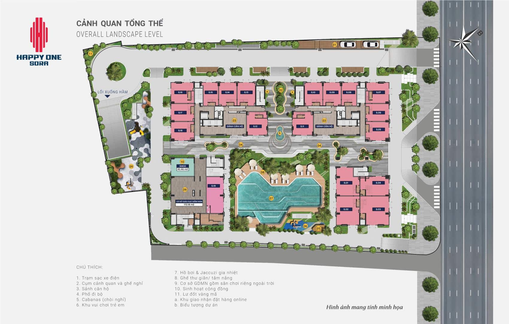 Mặt bằng căn hộ Happy One Sora – Layout 1PN, 2PN, 3PN