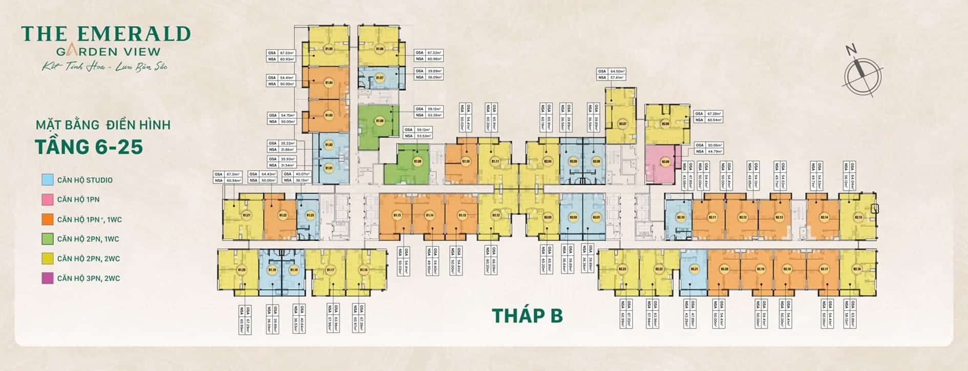 Mặt bằng căn hộ The Emerald Garden View: Layout và diện tích