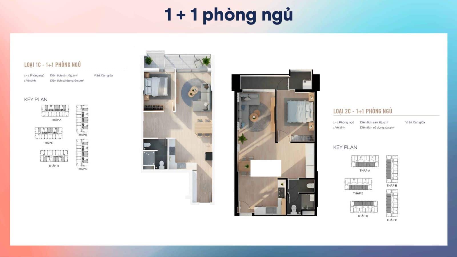 Mặt bằng căn hộ MT Eastmark City: Layout 1PN, 2PN, 3PN