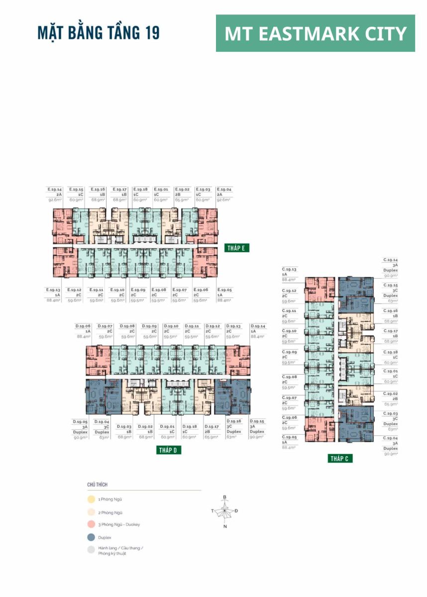 Mặt bằng căn hộ MT Eastmark City: Layout 1PN, 2PN, 3PN