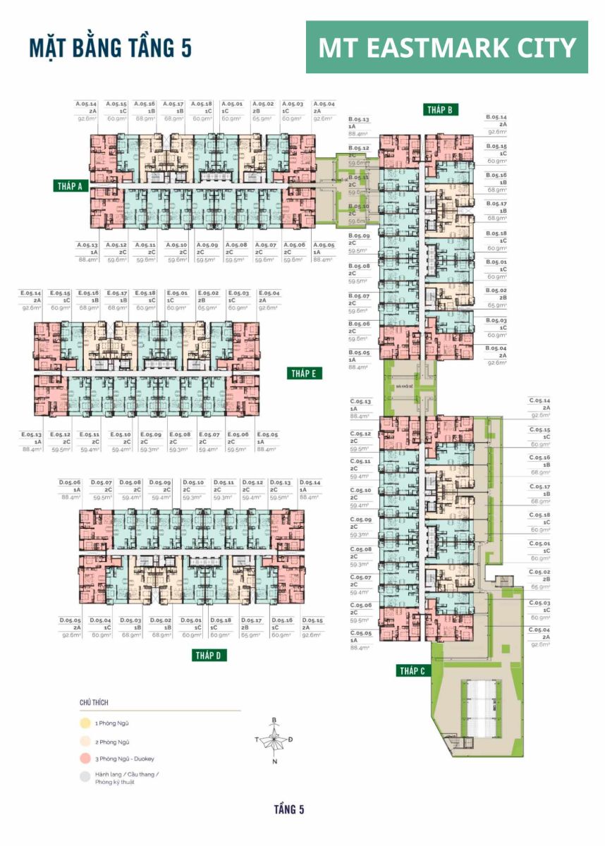 Mặt bằng căn hộ MT Eastmark City: Layout 1PN, 2PN, 3PN