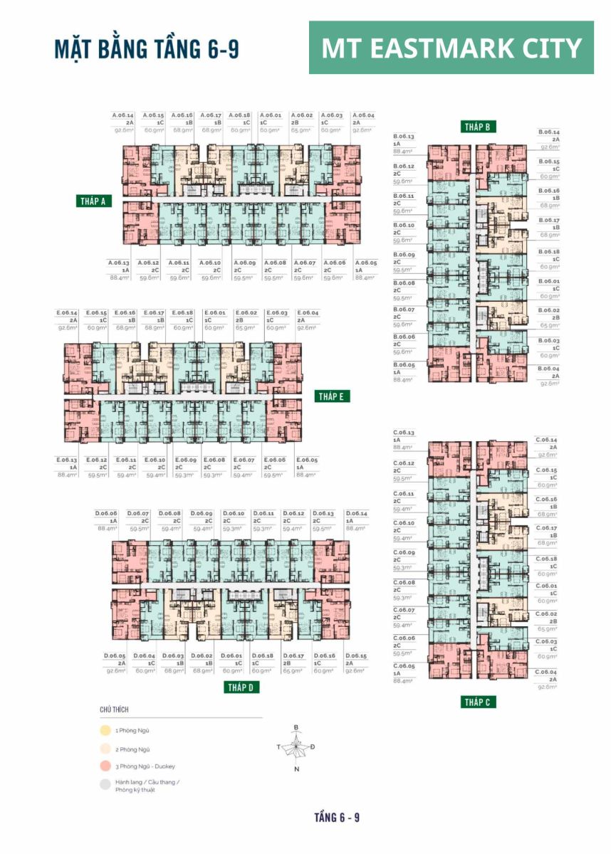 Mặt bằng căn hộ MT Eastmark City: Layout 1PN, 2PN, 3PN