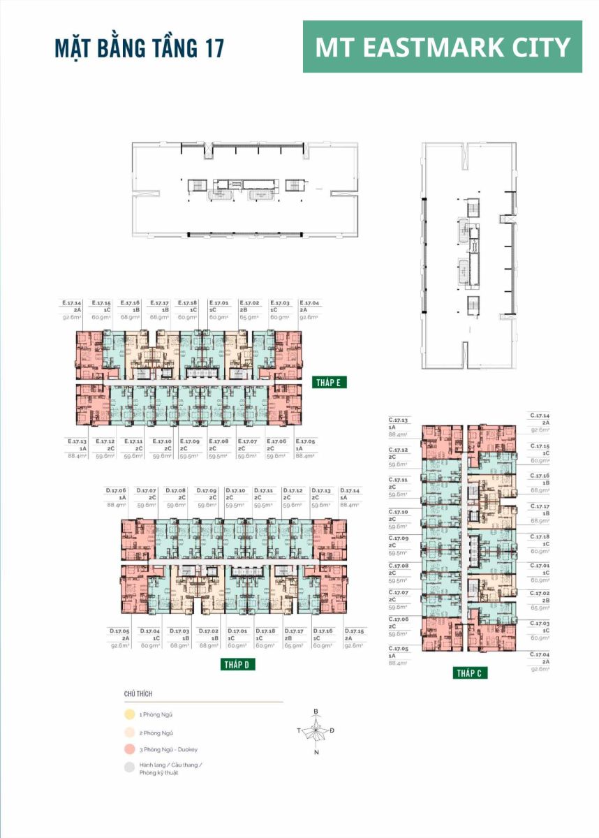 Mặt bằng căn hộ MT Eastmark City: Layout 1PN, 2PN, 3PN