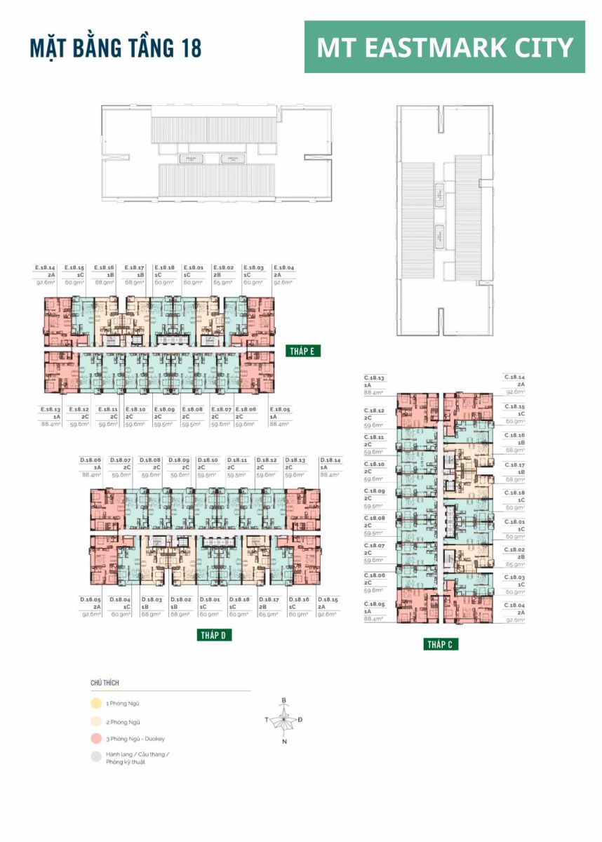 Mặt bằng căn hộ MT Eastmark City: Layout 1PN, 2PN, 3PN