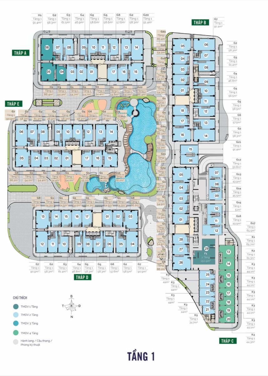 Mặt bằng căn hộ MT Eastmark City: Layout 1PN, 2PN, 3PN